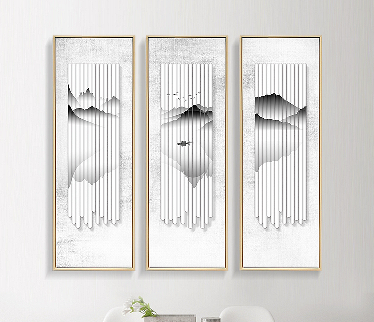 現代新中式創意立體水墨山水畫裝飾畫無框畫掛畫|插畫|商業插畫|都怪小吳是美工 